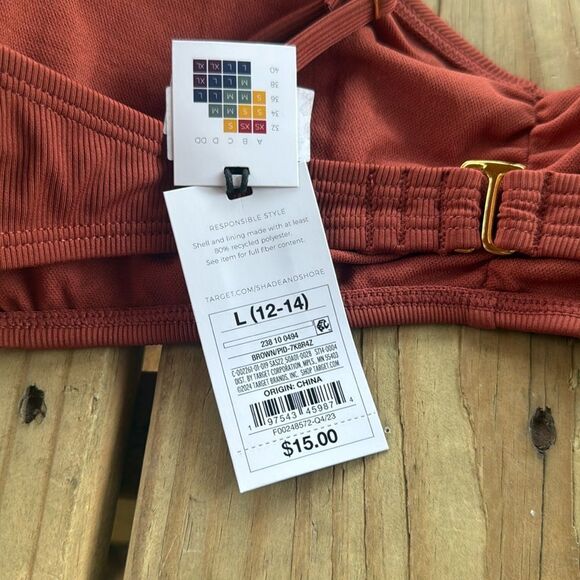 *NWT Shade & Shore Large (12-14) Brown Shirred Ribbed Bikini Swim Bralette Top - Picture 6 of 6